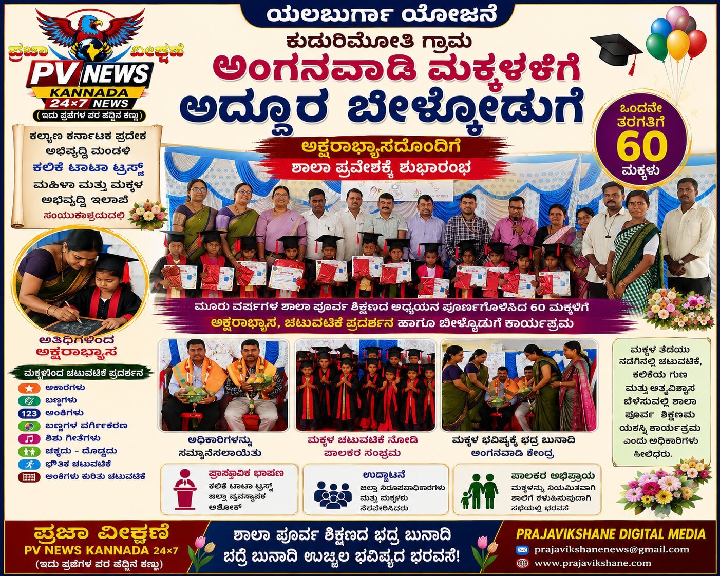 You are currently viewing LOCAL NEWS : ಅಂಗನವಾಡಿ ಮಕ್ಕಳಿಗೆ ಅದ್ಧೂರಿ ಬೀಳ್ಕೊಡುಗೆ: ಕುದುರಿಮೋತಿಯಲ್ಲಿ ‘ಅಕ್ಷರಾಭ್ಯಾಸ’ದೊಂದಿಗೆ ಶಾಲಾ ಪ್ರವೇಶಕ್ಕೆ ಶುಭಾರಂಭ